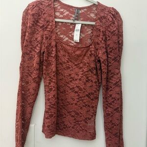 Anthropologie Rose-Mauve Floral Lace Long Sleeve Top